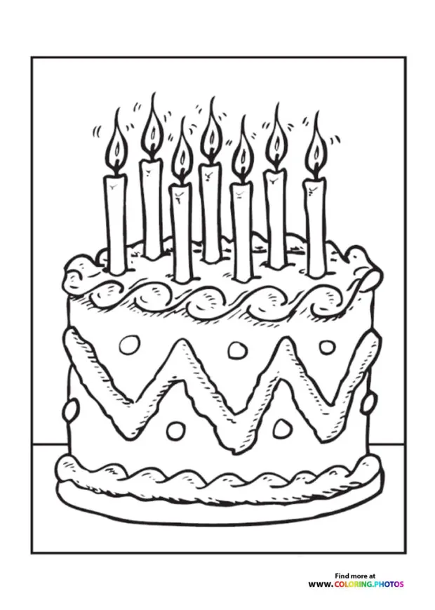 Birt ay cake with candles coloring pages for kids printable coloring page