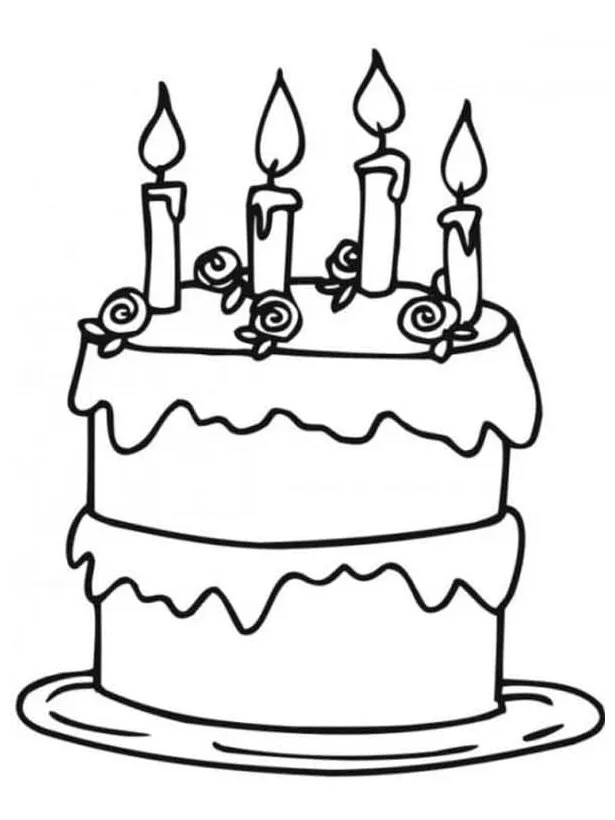 Birt ay cake with four candles coloring page download, print or