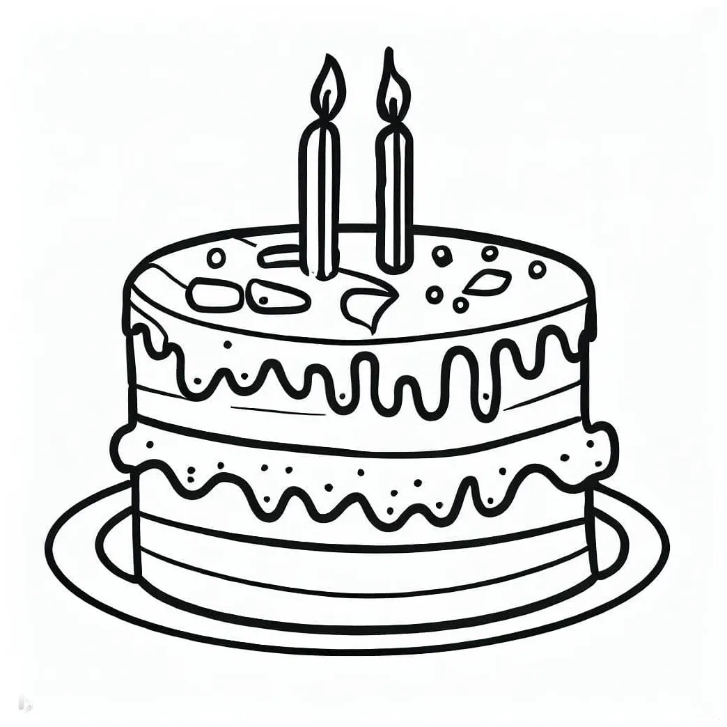 Birt ay cake with two candles coloring page download, print or color