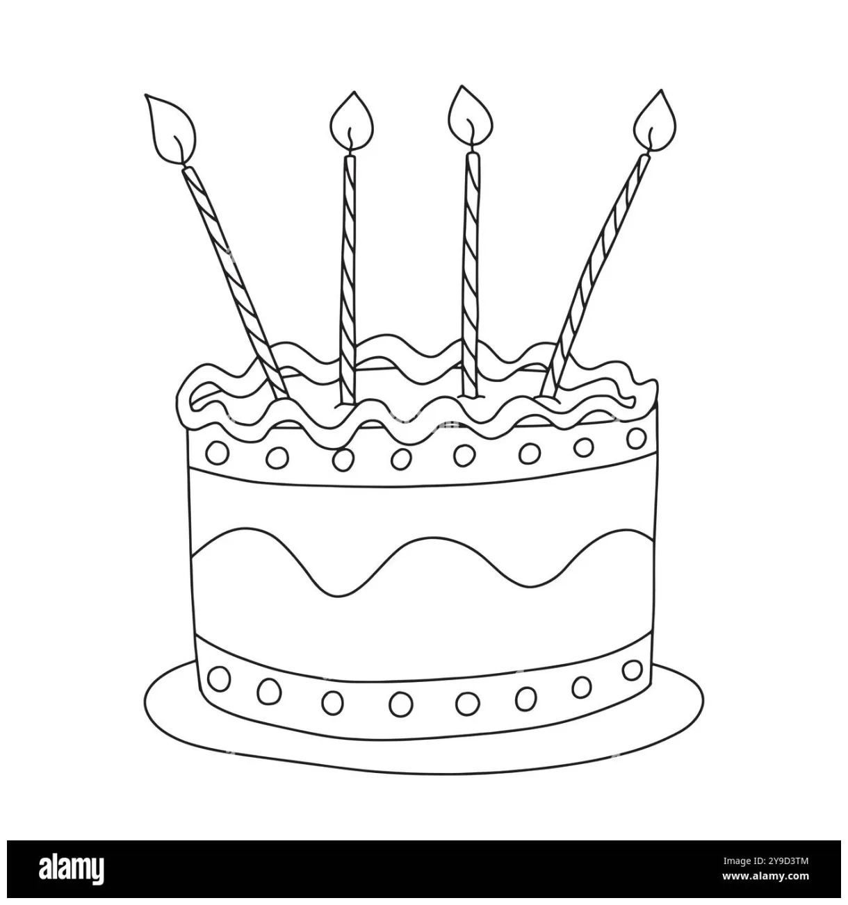 Coloring page with birt ay cake and candles stock vector & art