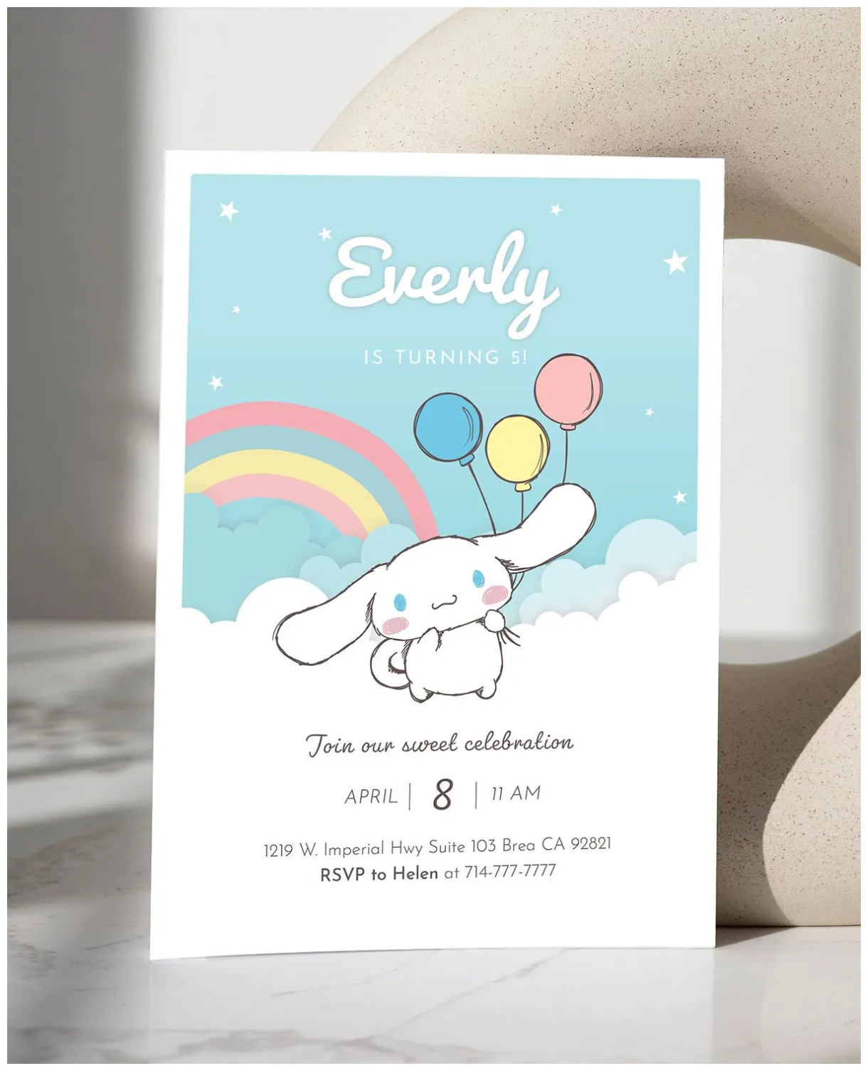 Sanrio Cinnamoroll Character Birthday Party | Ideas tarjeta de
