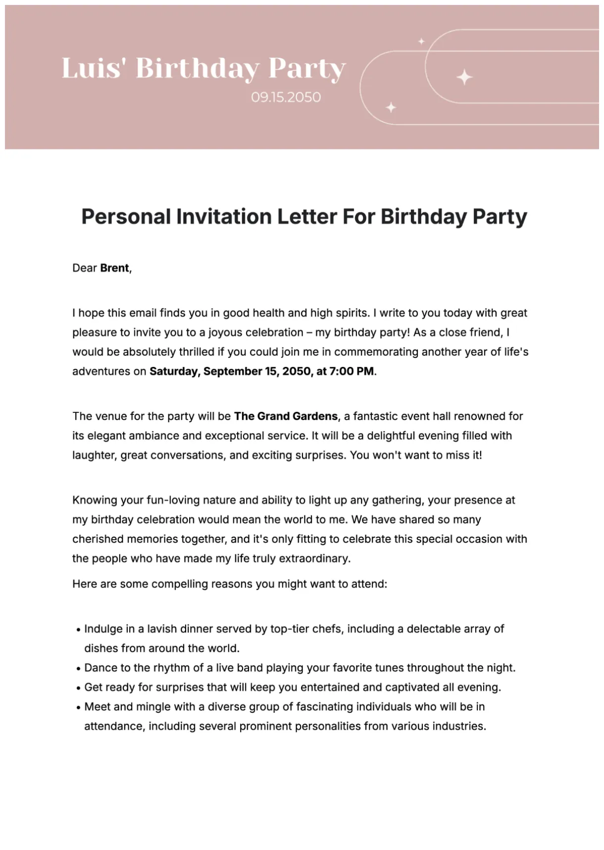 Birthday Party Invitation Letter Exle - Infoupdate.org