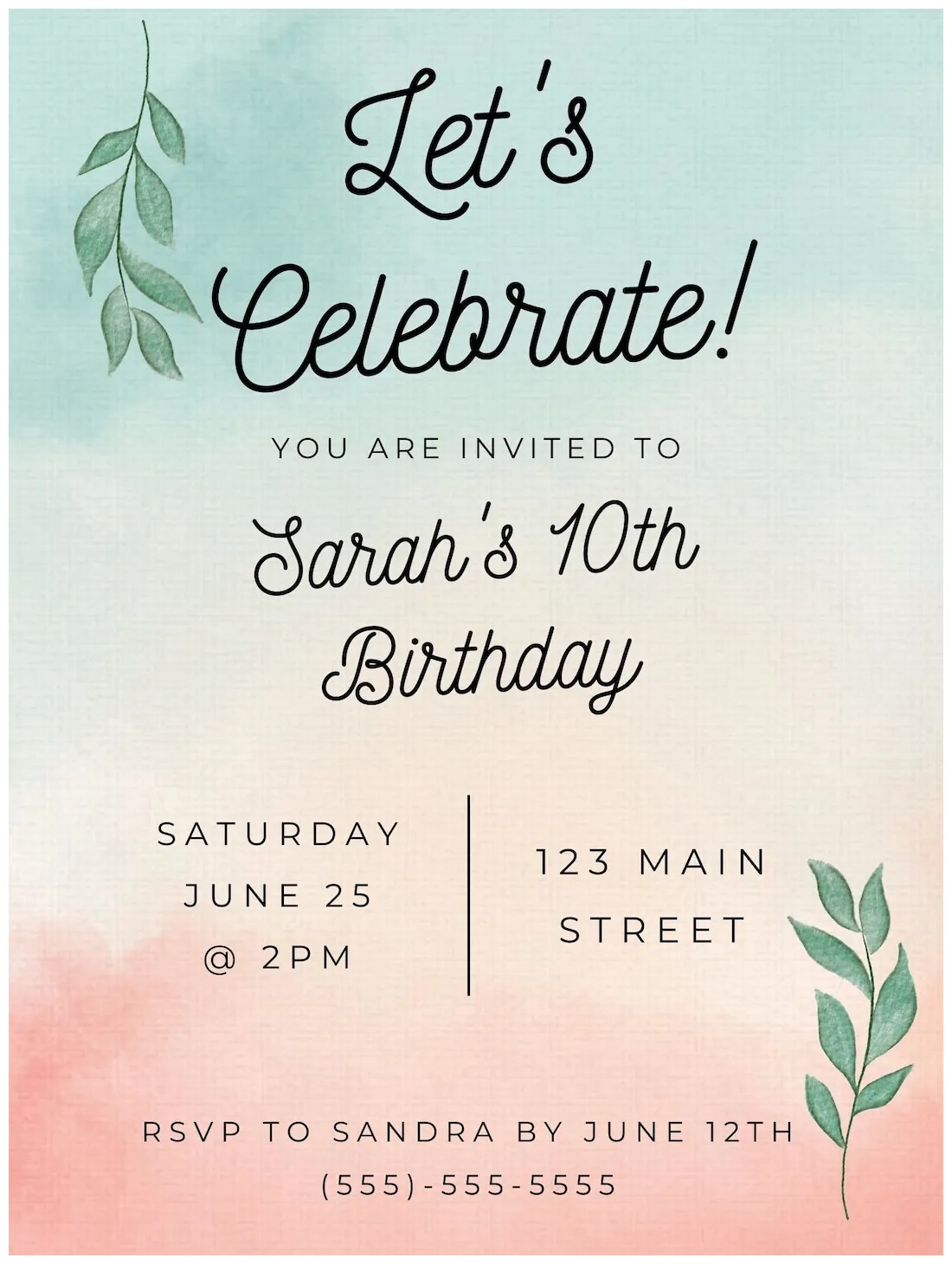Customizable Birthday Invitation Template, Birthday Party Invites