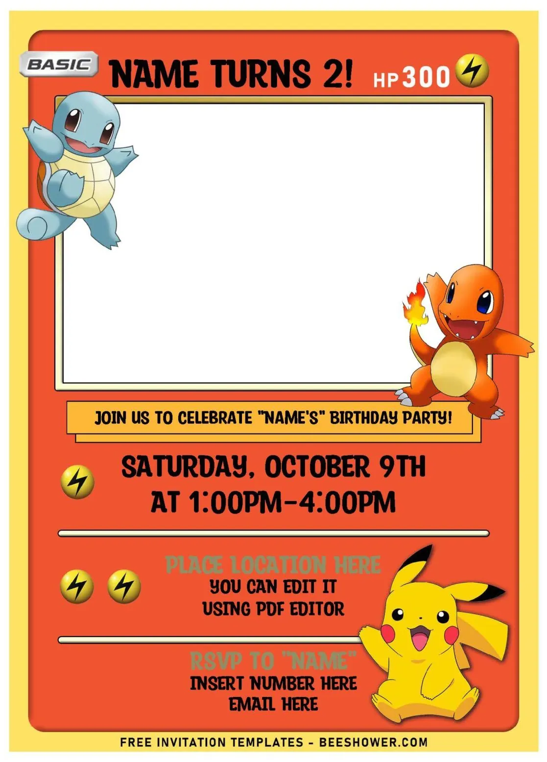 (Free Editable PDF) Lovely Pokémon Card Themed Birthday Invitation