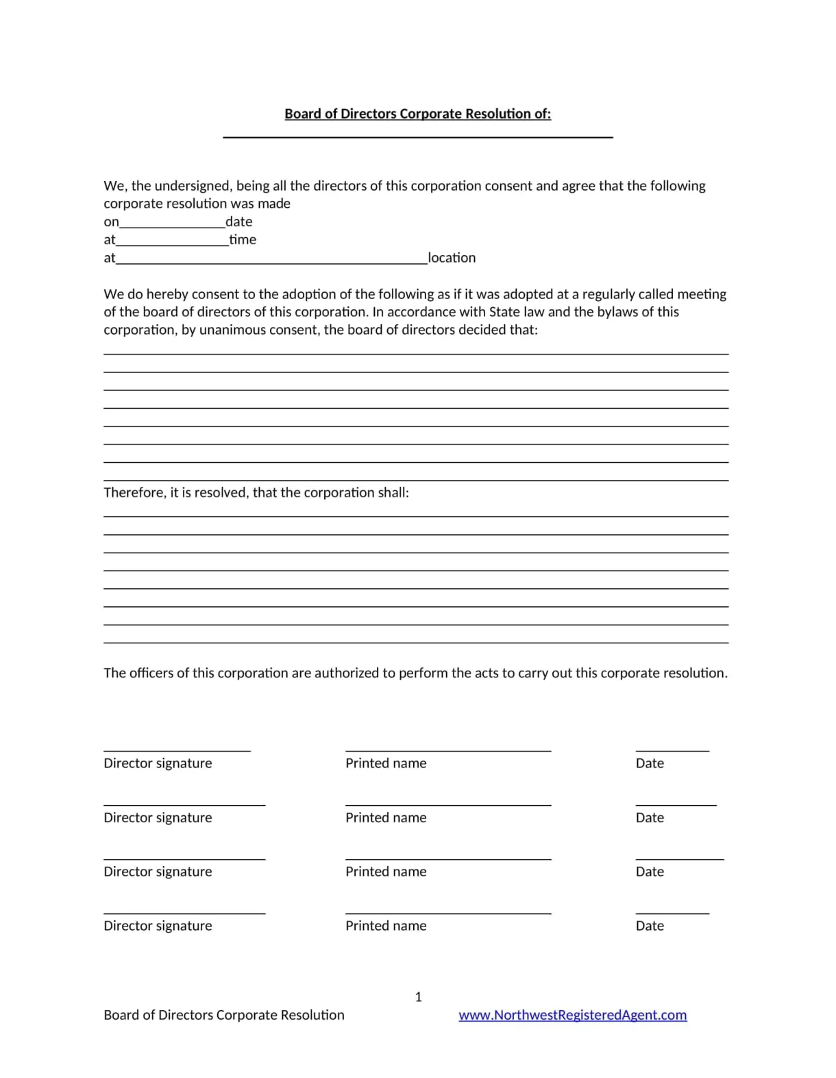 Free printable board resolution templates [pdf, word] examples