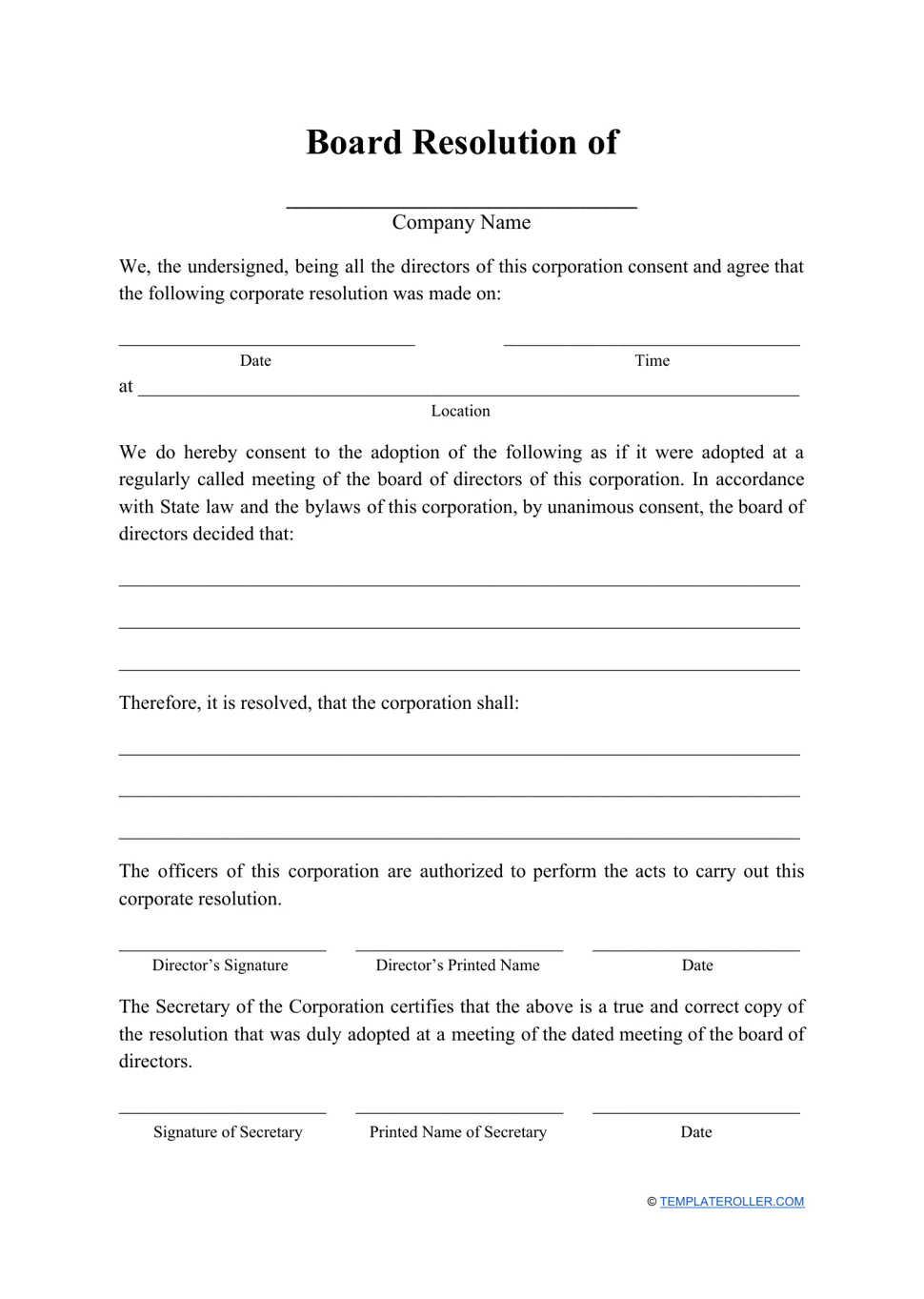 Sample board resolution template