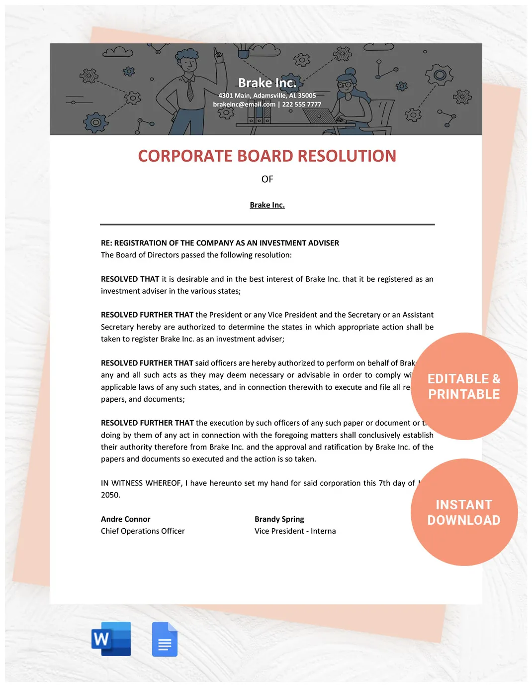 Sample board resolution appointing officers