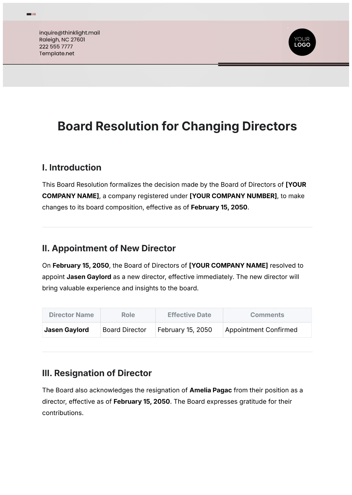 Free board resolution template to edit online