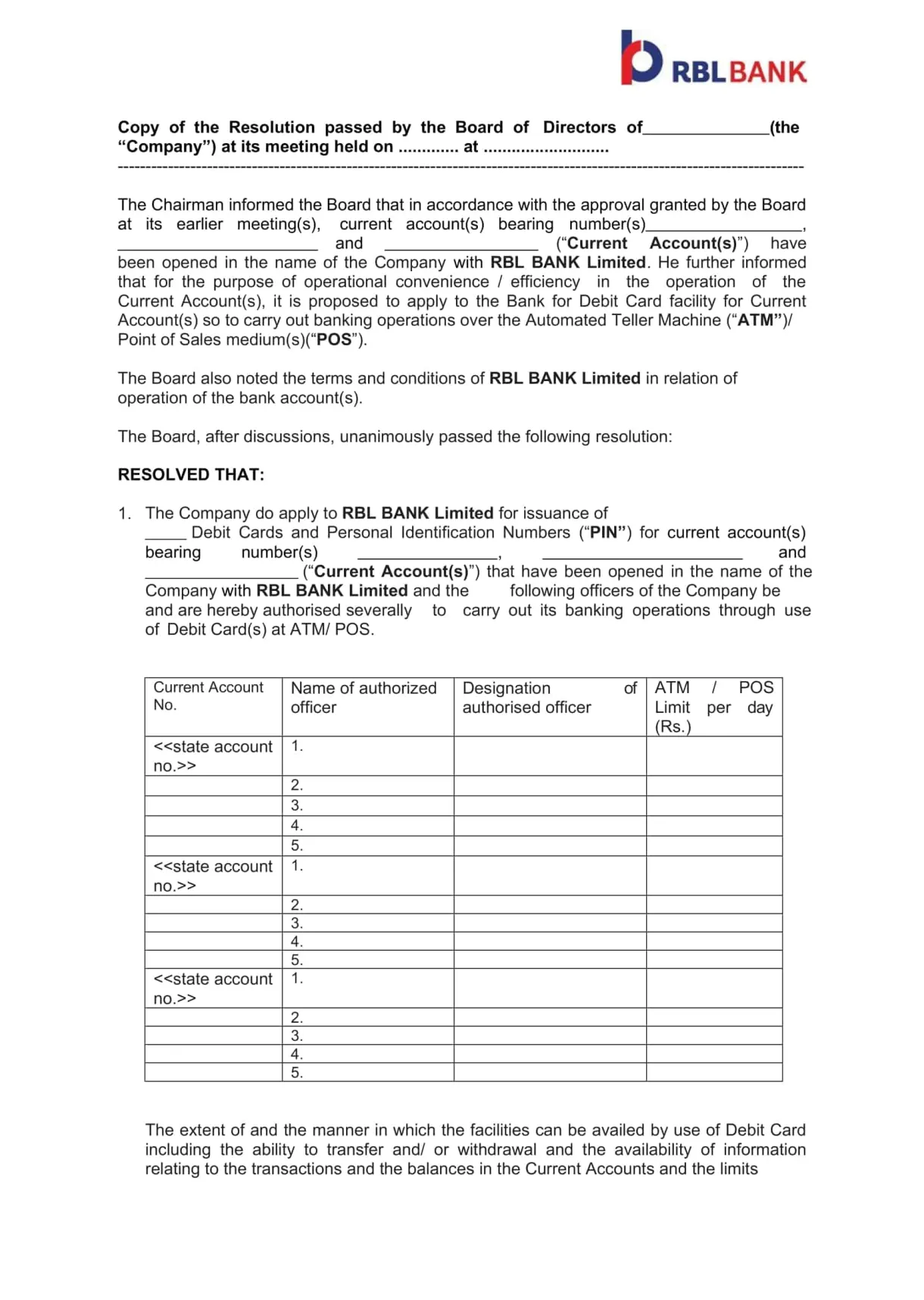 Free printable board resolution templates [pdf, word] examples