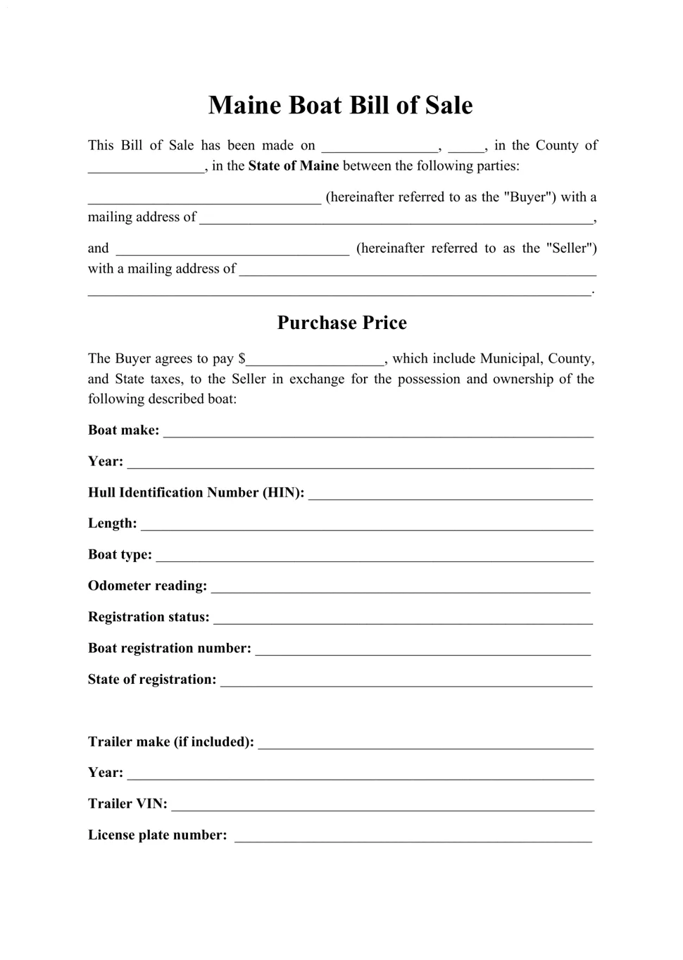 Bill of sale boat template