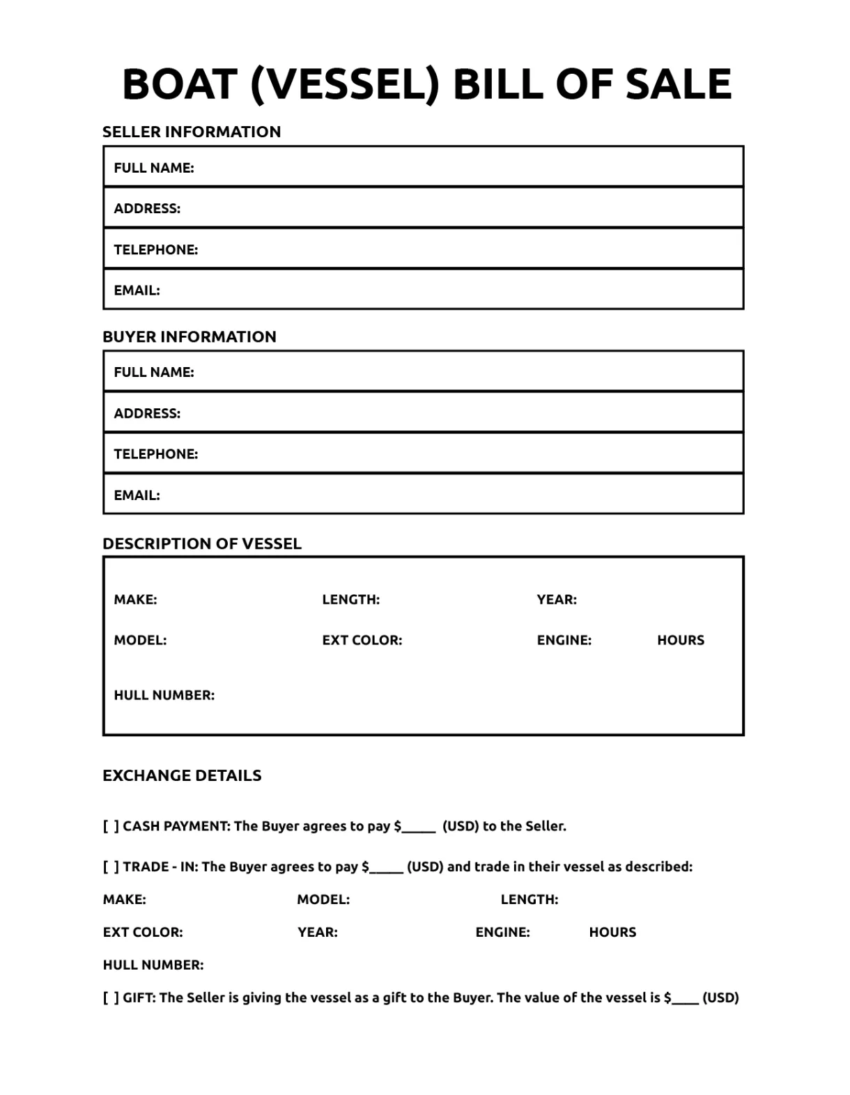 Free bill of sale template boat ontario