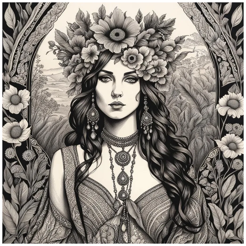 Bohemian tattoo or coloring page digital download art poster, canvas printable coloring page