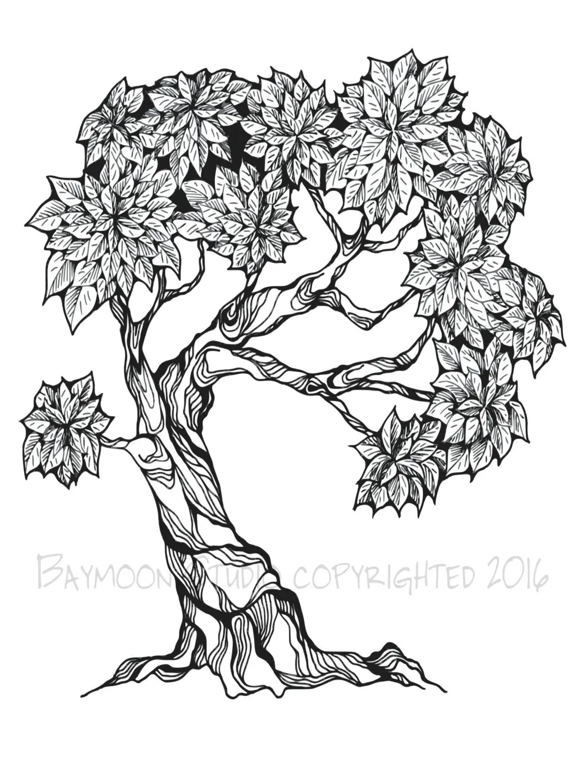 Printable coloring by baymoonstudio tree printable coloring page