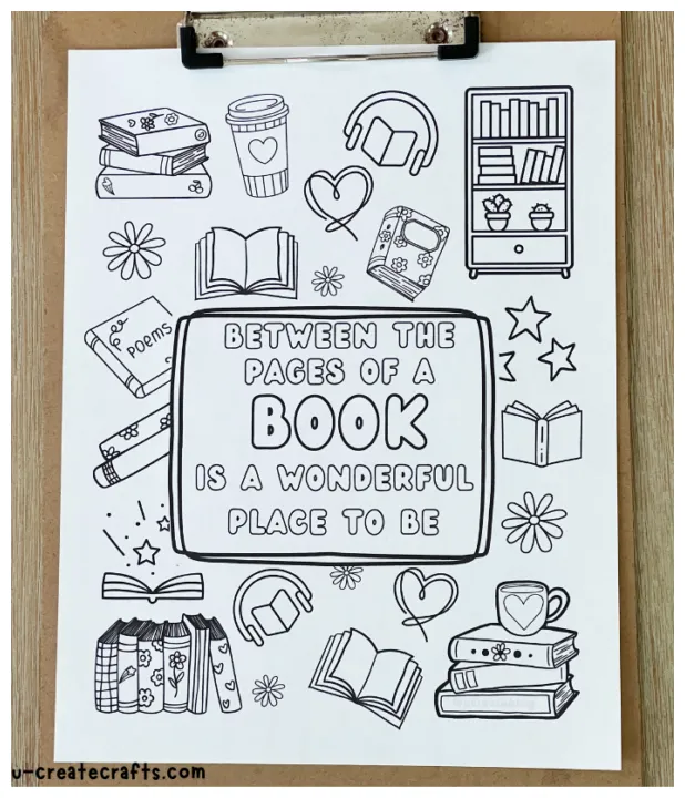 Free printable coloring page book lovers u create