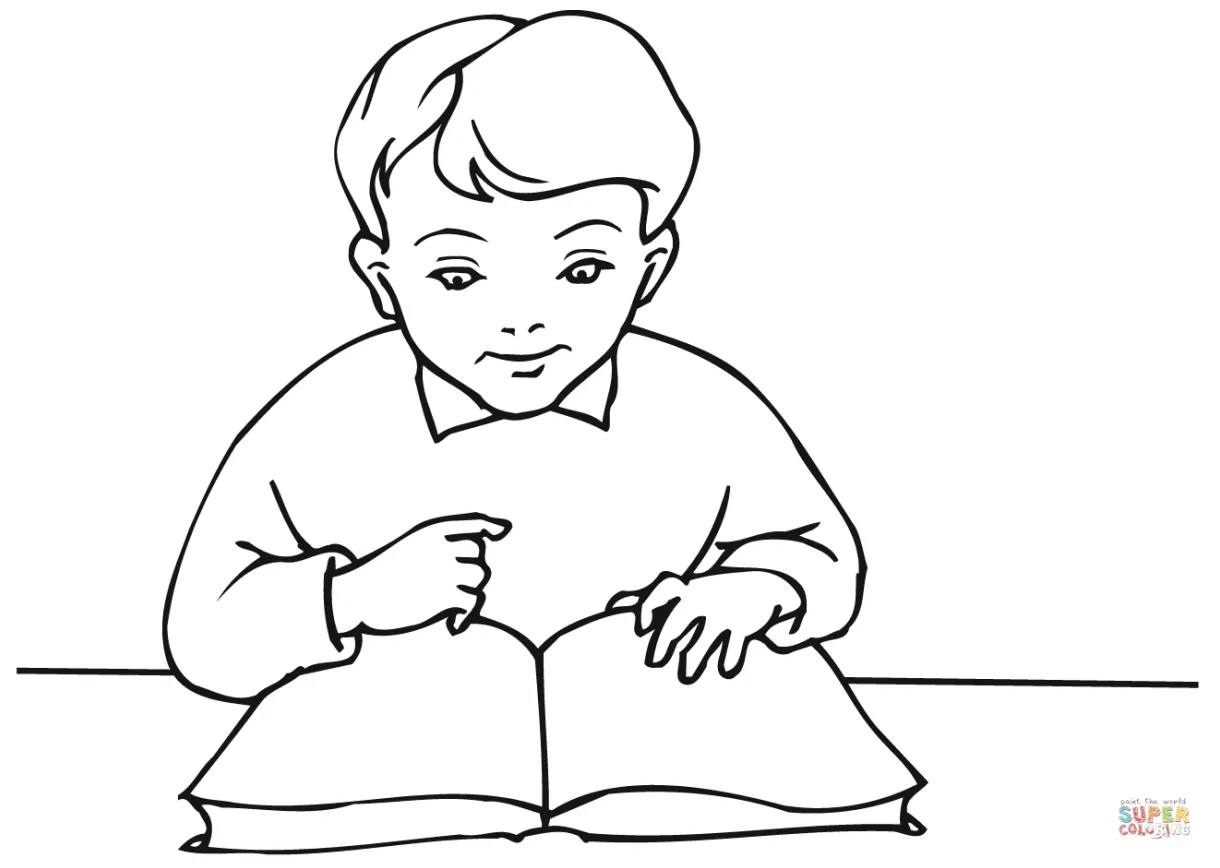 School boy reading a book coloring page free printable coloring pages