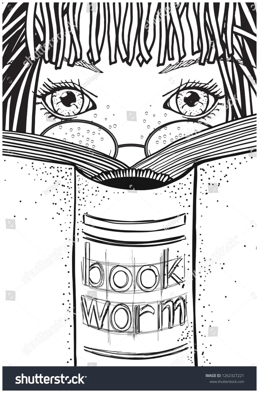 Girl reading book coloring book page stock vector
