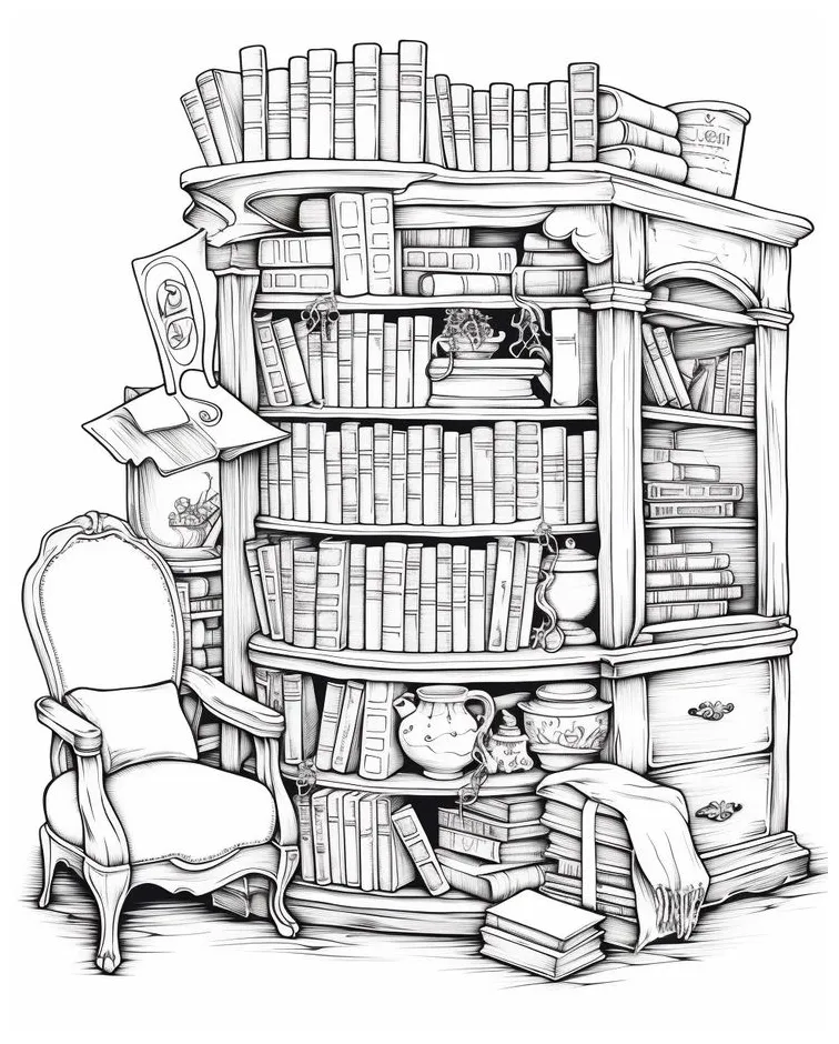 Free coloring page of book lovers bookstore coloring sheets for adults