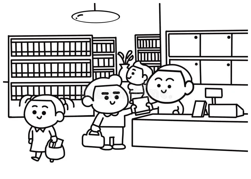 The Children in Book Store. Stock Vector - Illustration of pages