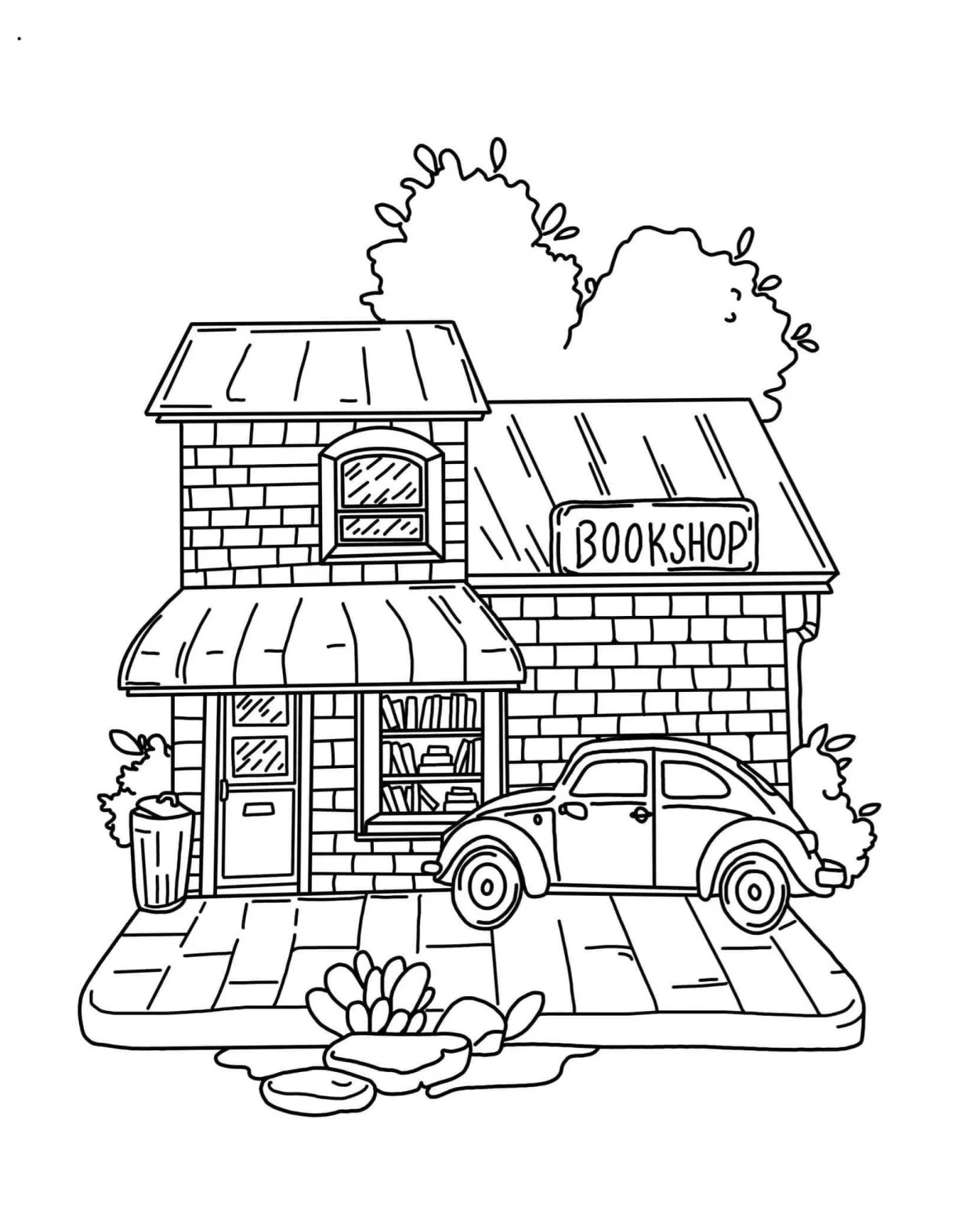 Bookshop Coloring Page - Etsy