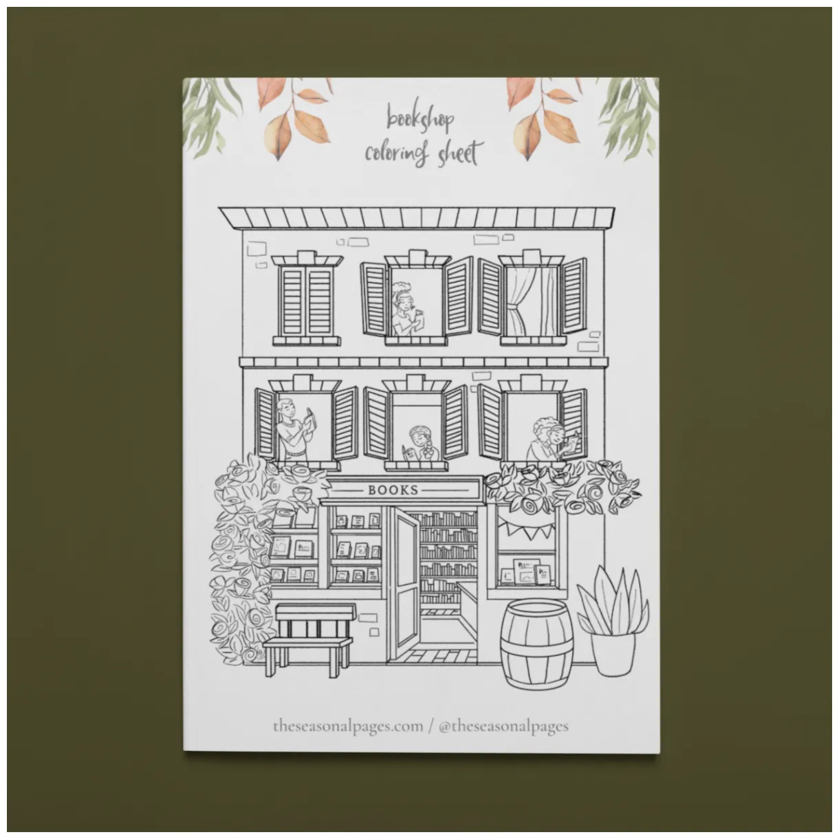 Bookshop Coloring Page Printable – The Seasonal Pages