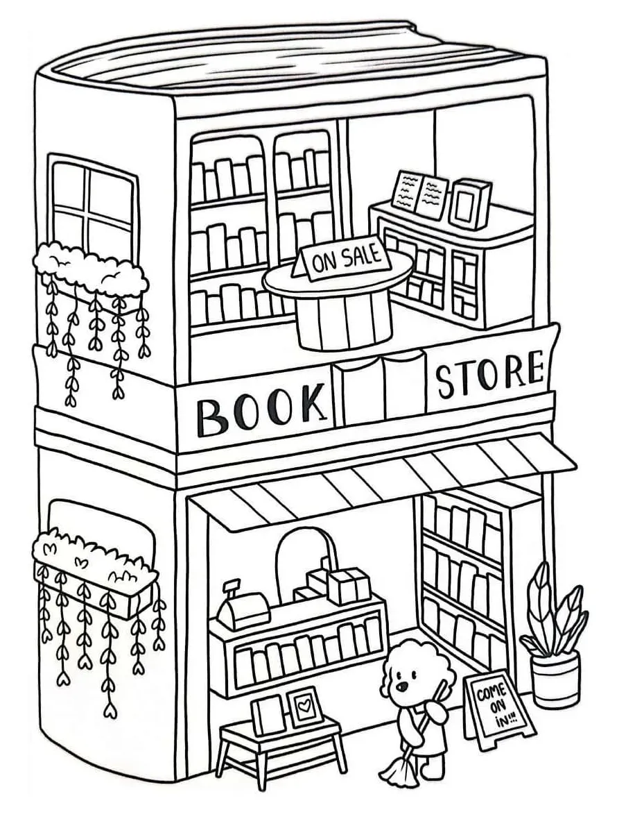 Book Store Cozy Spaces coloring page - Download, Print or Color Online