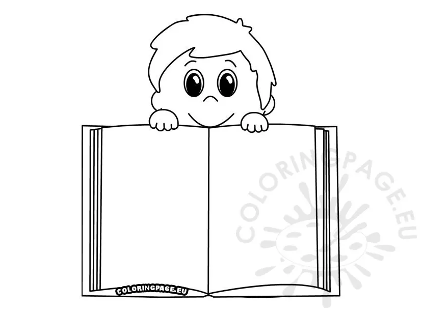 Child with open book coloring page