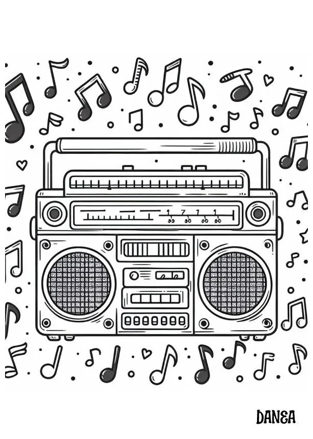 Boombox kids coloring page 70s coloring page