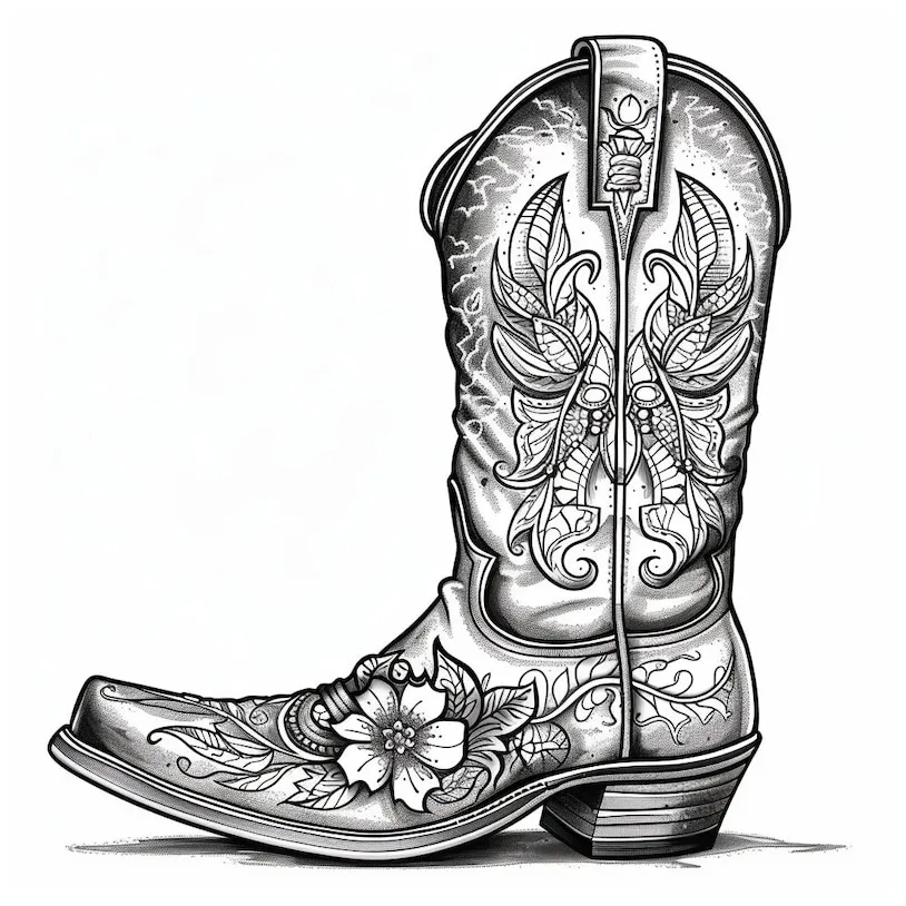 Boot coloring page detailed etsy