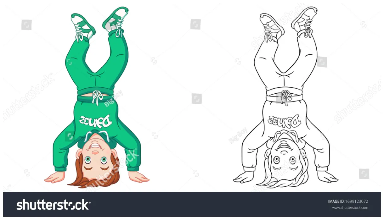 Cute boy break dancer coloring page stock vector