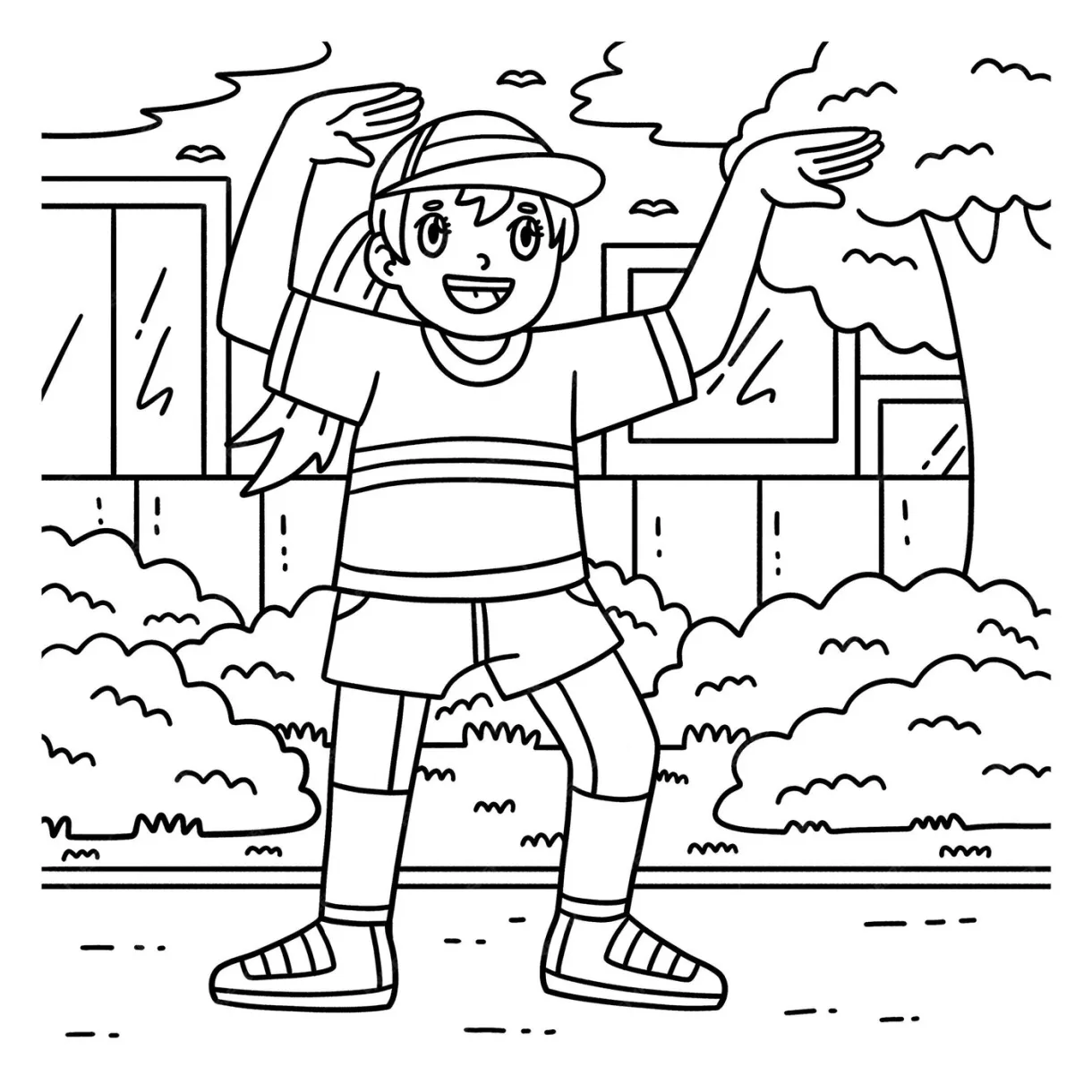 Premium vector breakdance b girl with egyptian step coloring page