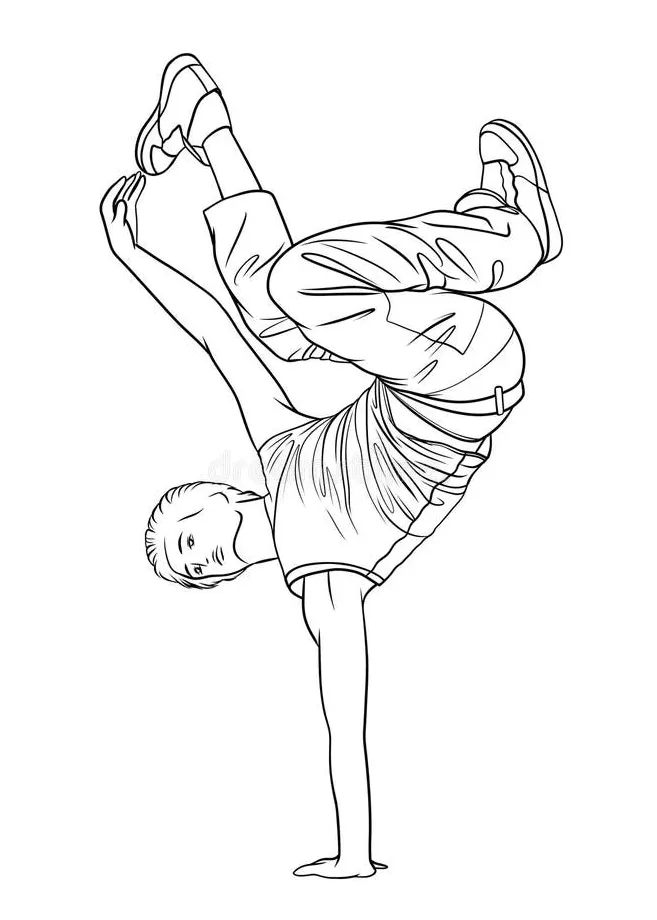 Man breakdancer in stand-up, vector outline illustration stock vector