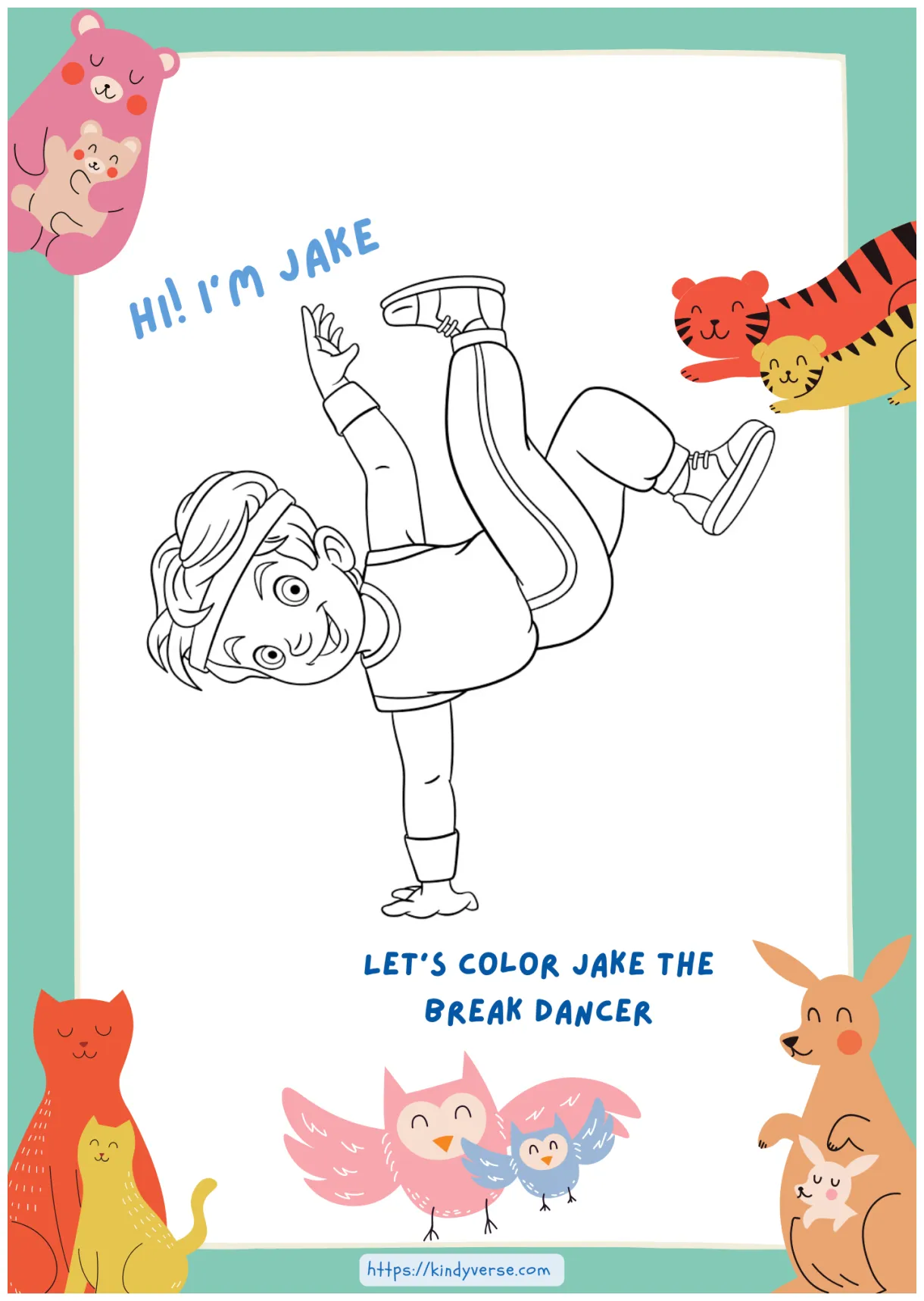 Break-dancer-coloring-page worksheet kindyverse kids printable coloring page