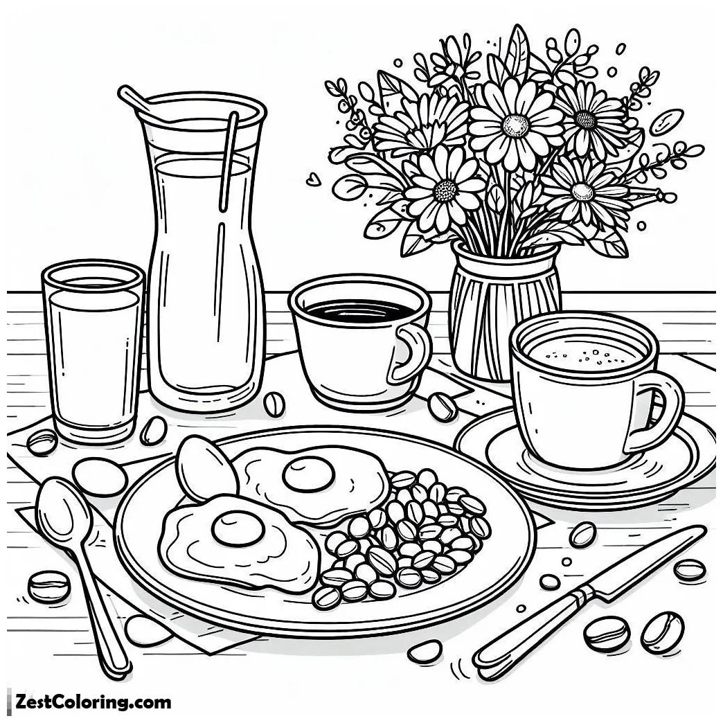 Egg and bean breakfast coloring page coloring for kids smart