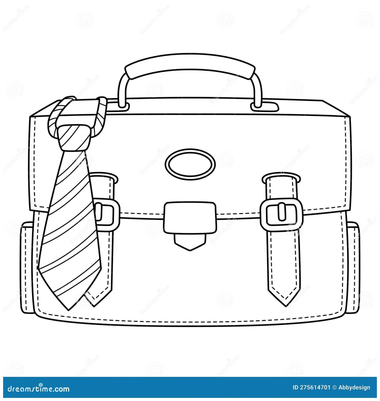 Briefcase With Tie Isolated Coloring Page For Kids Cartoon Vector