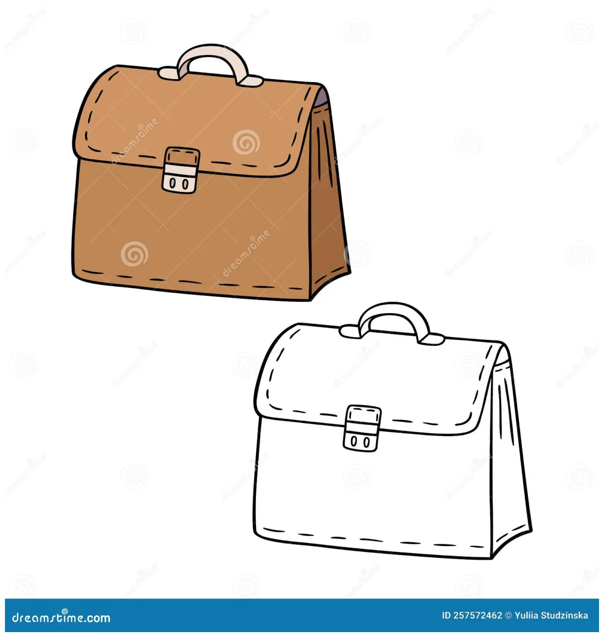 Coloring page of cartoon leither briefcase with example vector