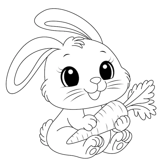 Premium vector bunny and carrot coloring page printable coloring page