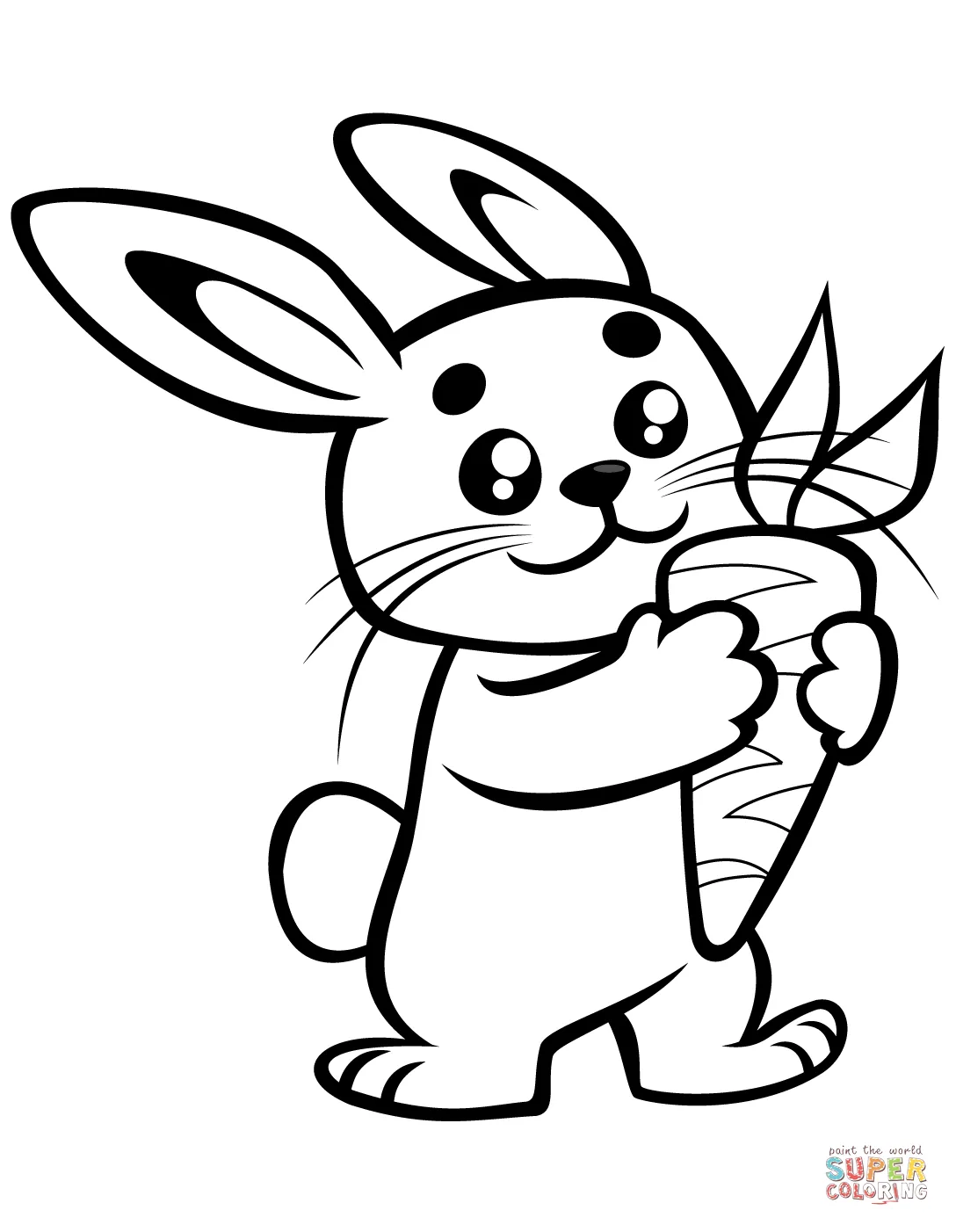 Cute baby bunny with a carrot coloring page free printable coloring pages