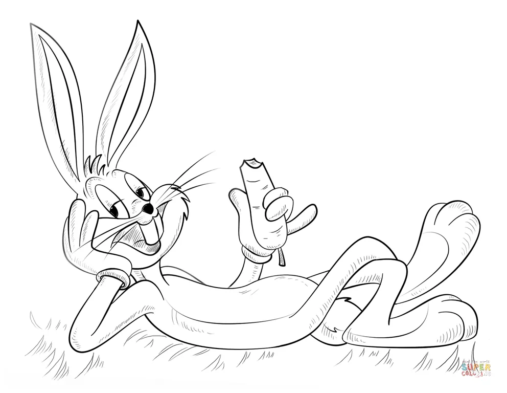 Bugs bunny with carrot coloring page free printable coloring pages