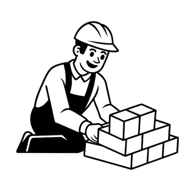 Premium vector a builder laying bricks line art