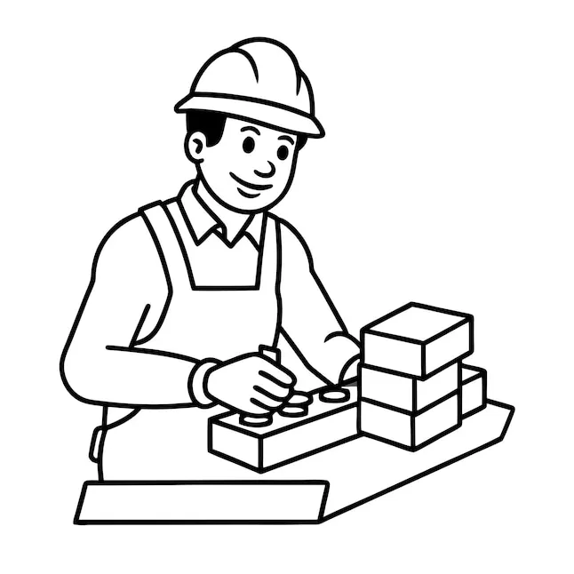 Premium vector a builder laying bricks line art printable coloring page