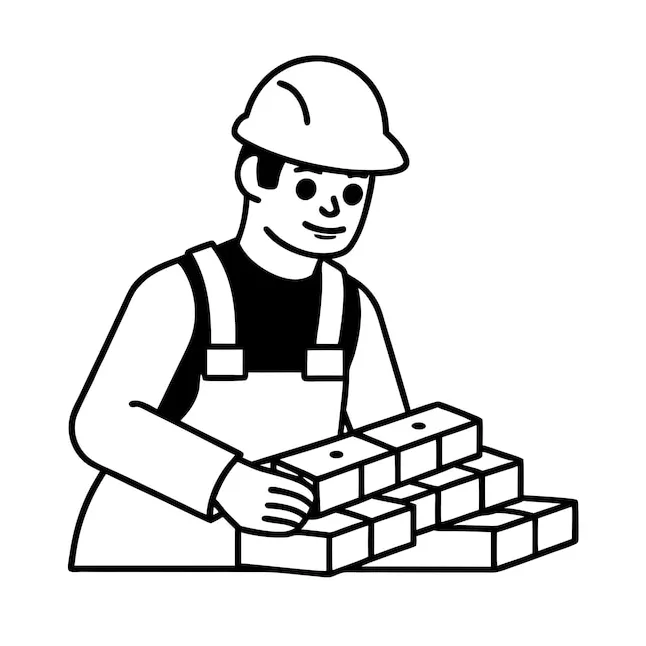 Premium vector a builder laying bricks line art