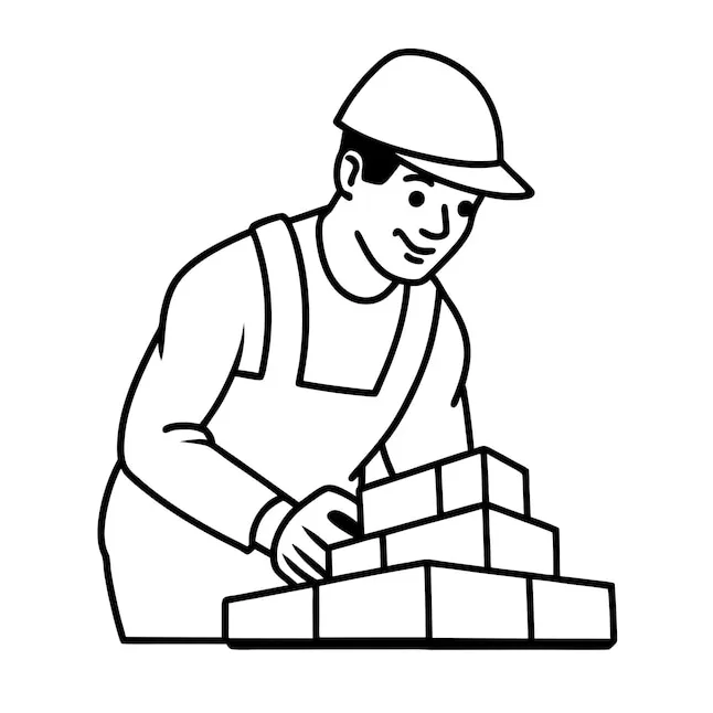 Premium vector a builder laying bricks line art