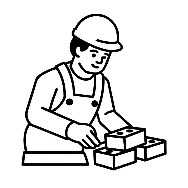 Premium vector a builder laying bricks line art