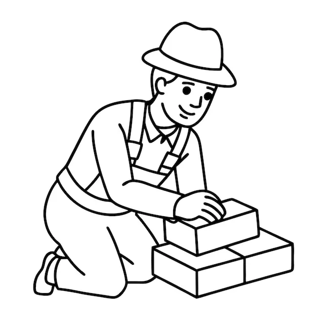 Premium vector a builder laying bricks line art