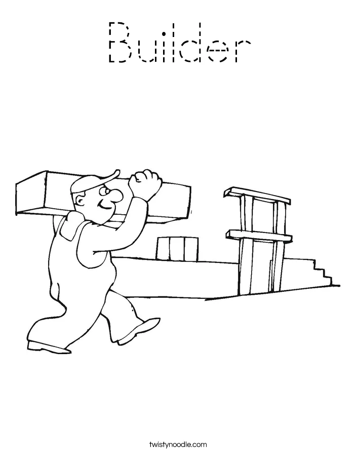 Builder coloring page tracing twisty noodle