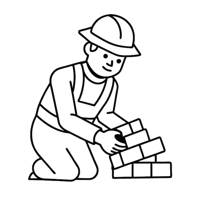 Premium vector a builder laying bricks line art