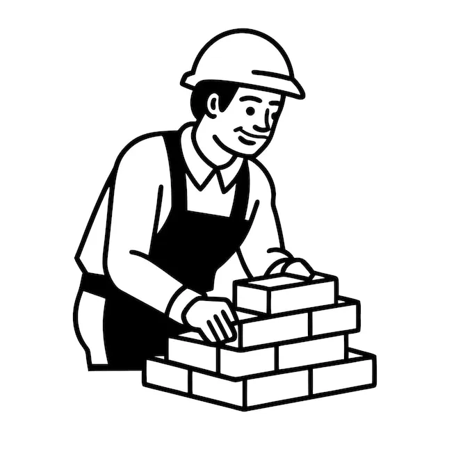 Premium vector a builder laying bricks line art