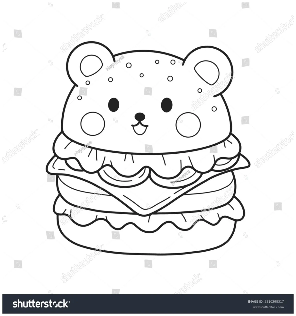 Burger character coloring page illustration stock vector