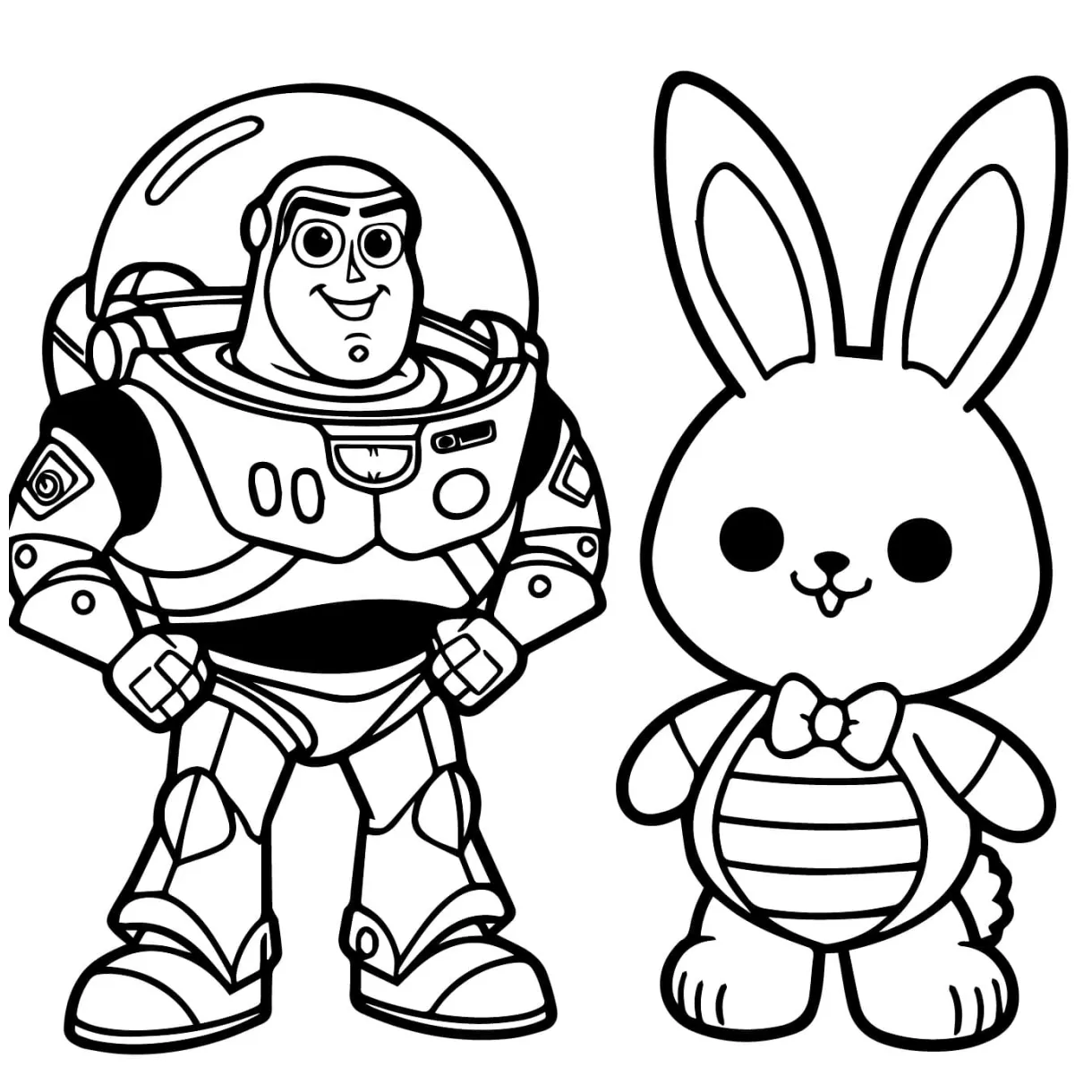 Buzz lightyear and bunny coloring page download, print or color