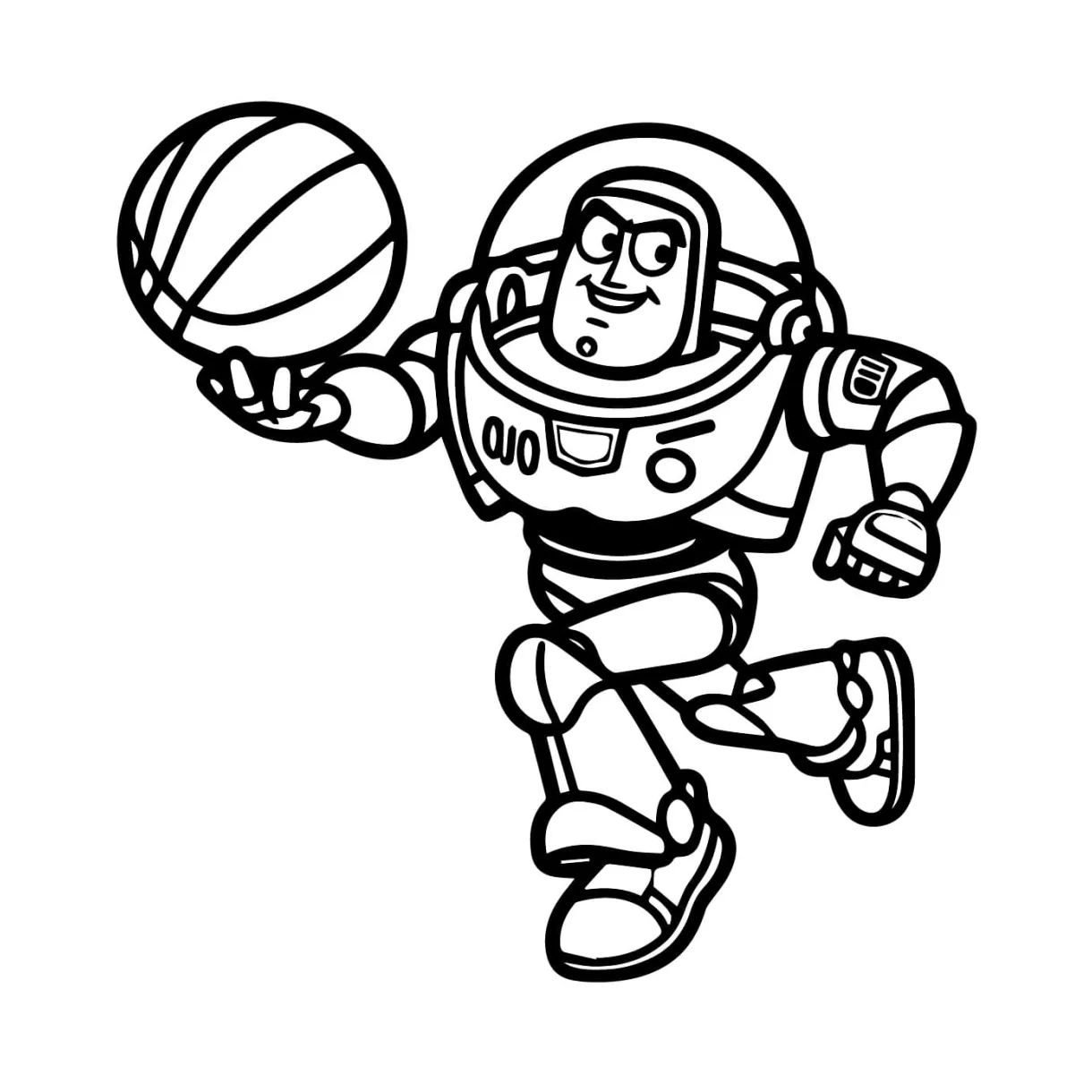 Buzz lightyear plays baskteball coloring page download, print or